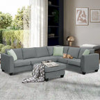 112*87 Sectional Sofa Couches Living Room Sets 7 Seats Modular Sectional Sofa with 3 Pillows, Grey