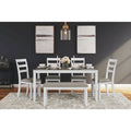 Signature Design by Ashley Stonehollow White and Gray Dining Table and Chairs with Bench (Set of 6)