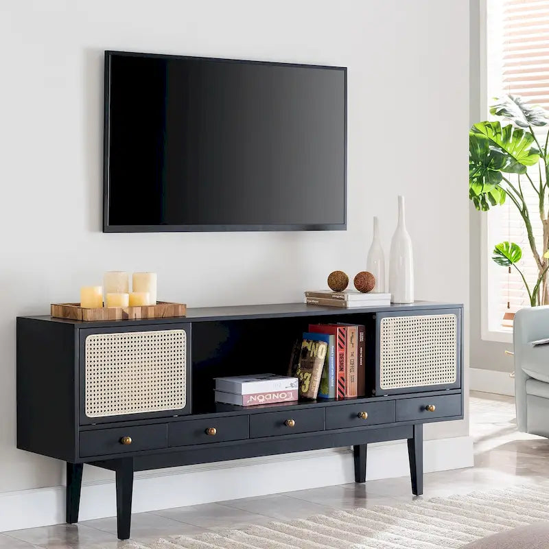SEI Furniture Mid-century Modern TV Stand Media Console for TV's up to 68