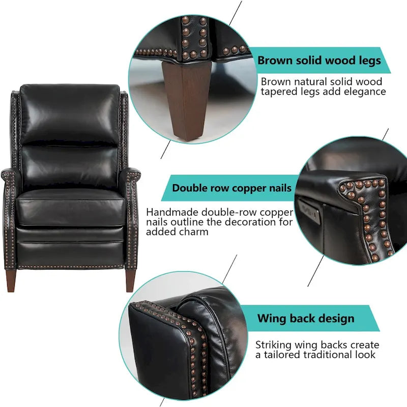 Hekkin Genuine Leather Power Recliner with Adjustable Headrest and USB Port Ultra-Comfy Living Room Seating