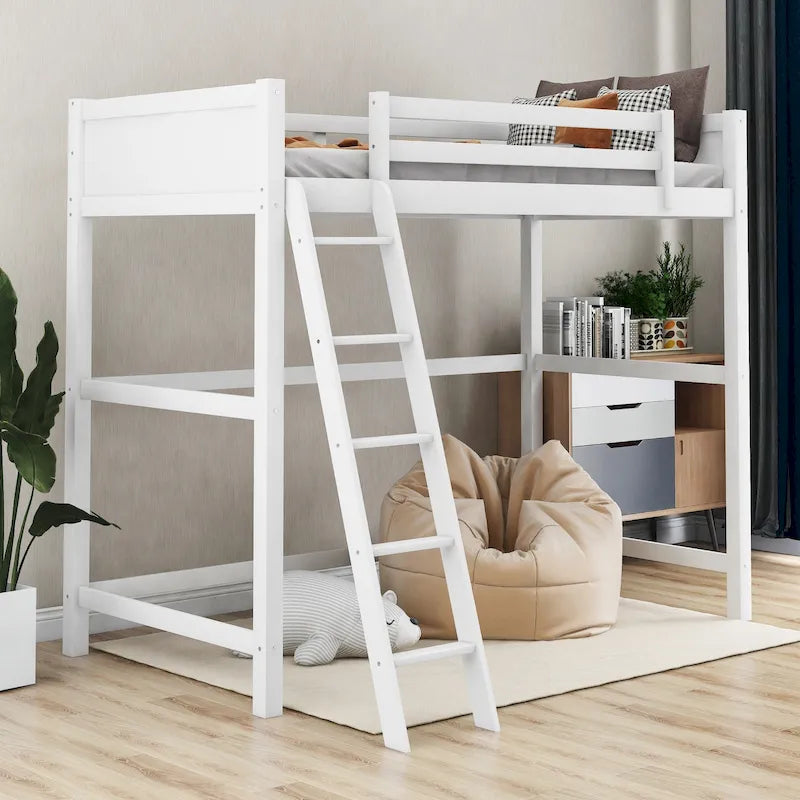 Solid Wood Twin Size Loft Bed with Ladder