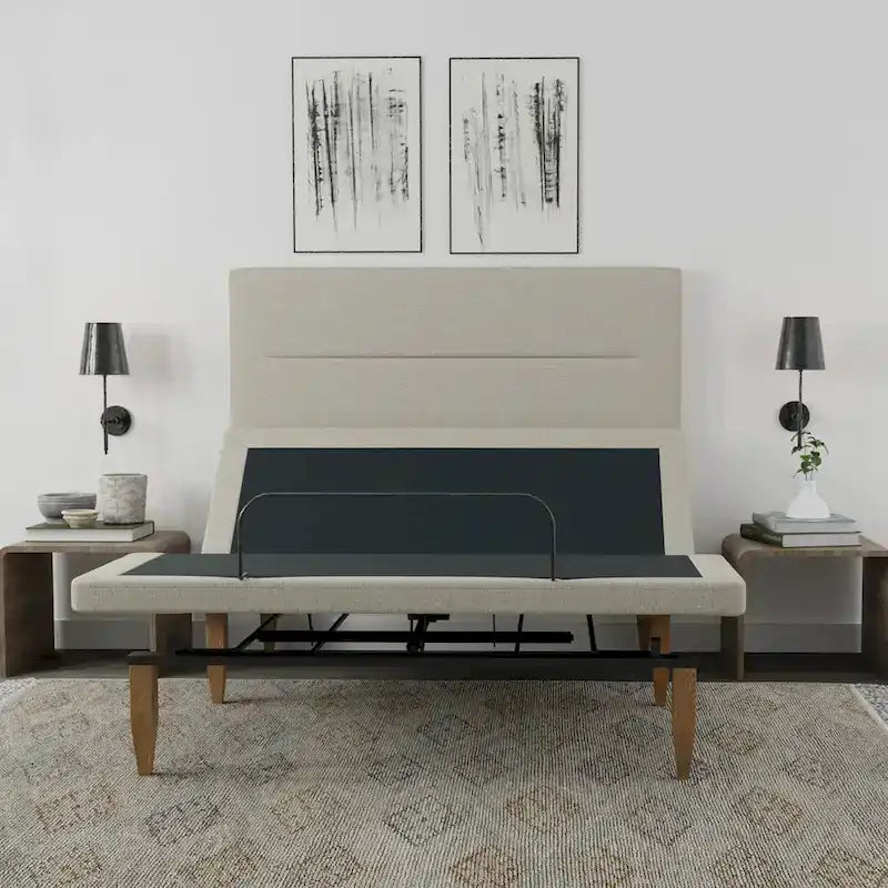 Onetan, Adjustable Bed Base with headboard, Wireless remote,Zero Gravity, Underbed Lighting, Beige