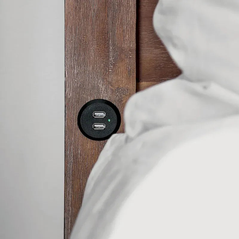 Storage Bed Solid Wood 2 Drawers USB Headboard Rustic Weathered Oak 13-Slat 500 LBS