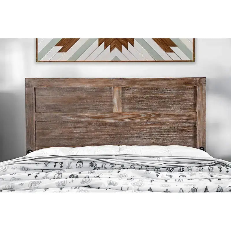 Storage Bed Solid Wood 2 Drawers USB Headboard Rustic Weathered Oak 13-Slat 500 LBS