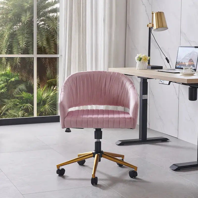 Modern Gold Office Chair Velvet Task Chair Swivel Height Adjustable Computer Chair