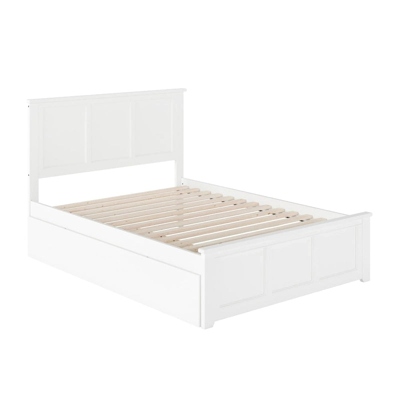 Full Platform Bed with Twin Trundle Solid Wood USB Charging No Box Spring White 800 LBS
