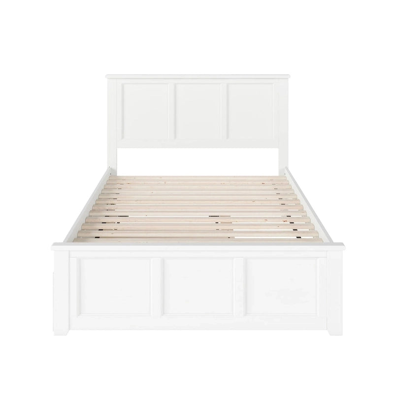 Full Platform Bed with Twin Trundle Solid Wood USB Charging No Box Spring White 800 LBS