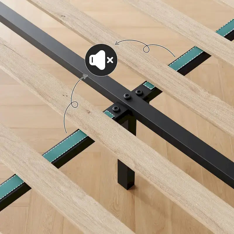 Bed Frame with Headboard Upholstered Linen Diamond Pattern Foam-Padded Wood Metal Platform