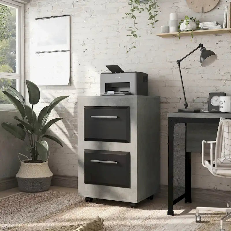 DH BASIC Urban Two-Drawer Mobile File Cabinet with Iron Bar Pulls by Denhour