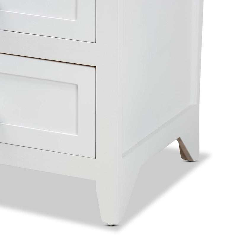 White Wood End Table - 2-Drawer Nightstand with Open Shelf, Contemporary Paulownia Wood Side Table, Fully Assembled, 21.3"H Living Room