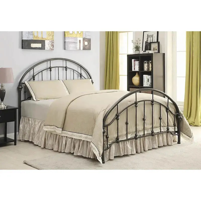 Metal Bed Dark Bronze Steel Tubing Curved Headboard Footboard Victorian Farmhouse Twin-King