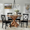 Dining Set 5-Piece 45.25" Round Table 4 Cross-Back Chairs Rubberwood Pedestal Farmhouse