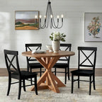 Dining Set 5-Piece 45.25" Round Table 4 Cross-Back Chairs Rubberwood Pedestal Farmhouse