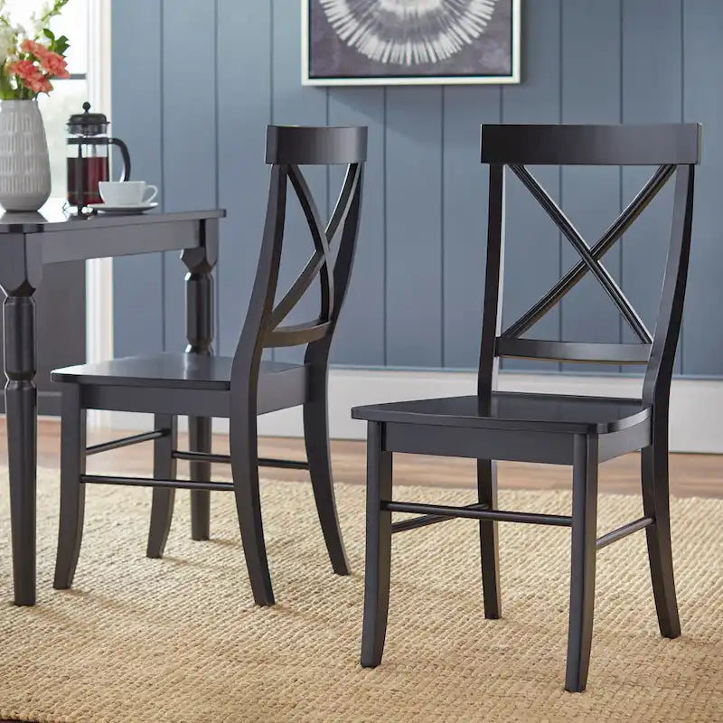 Dining Set 5-Piece 45.25" Round Table 4 Cross-Back Chairs Rubberwood Pedestal Farmhouse