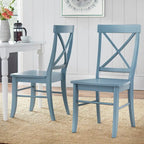 Dining Set 5-Piece 45.25" Round Table 4 Cross-Back Chairs Rubberwood Pedestal Farmhouse
