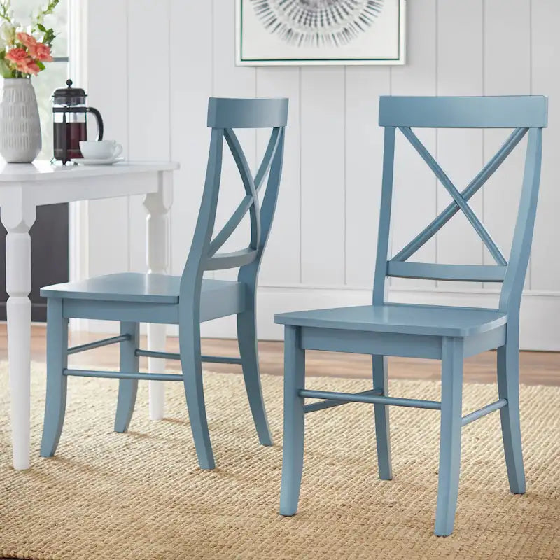 Dining Set 5-Piece 45.25" Round Table 4 Cross-Back Chairs Rubberwood Pedestal Farmhouse
