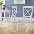 Dining Set 5-Piece 45.25" Round Table 4 Cross-Back Chairs Rubberwood Pedestal Farmhouse
