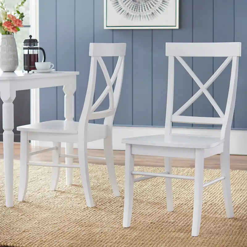 Dining Set 5-Piece 45.25" Round Table 4 Cross-Back Chairs Rubberwood Pedestal Farmhouse