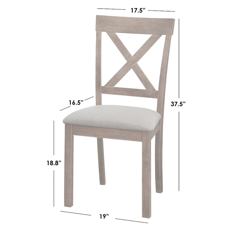 Dining Set 5-Piece 45.25" Round Table 4 Cross-Back Chairs Rubberwood Pedestal Farmhouse