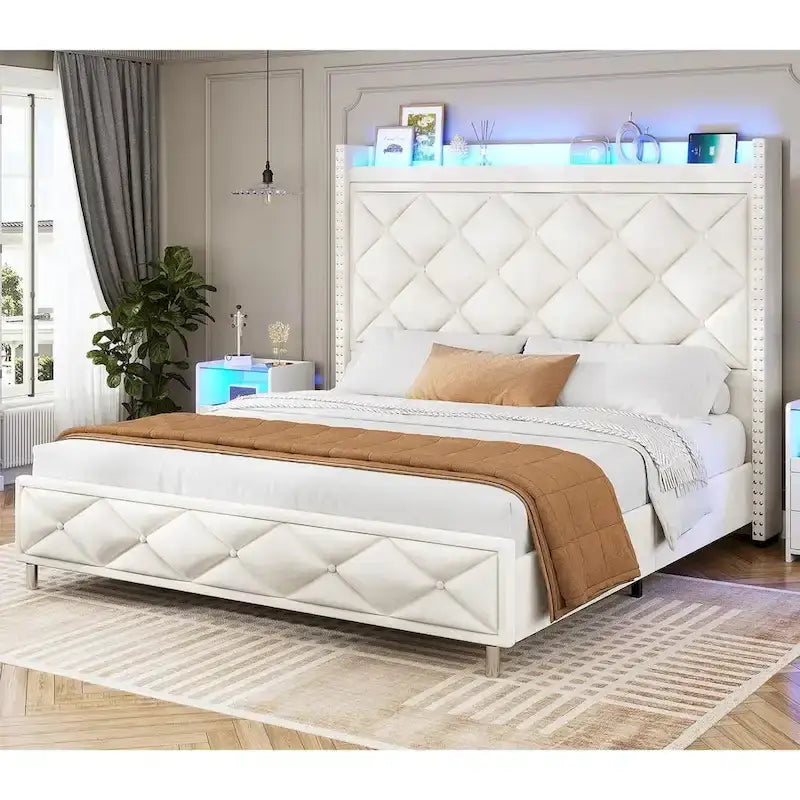 LED Bed Frame with 51.2 Tall Headboard Charging Station