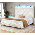 LED Bed Frame with 51.2 Tall Headboard Charging Station
