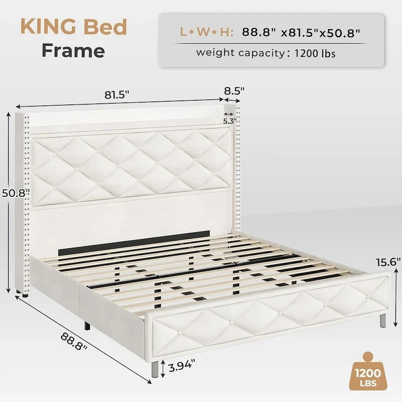 LED Bed Frame with 51.2 Tall Headboard Charging Station