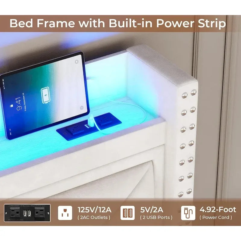 LED Bed Frame with 51.2 Tall Headboard Charging Station