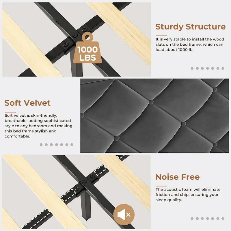 LED Bed Frame with 51.2 Tall Headboard Charging Station