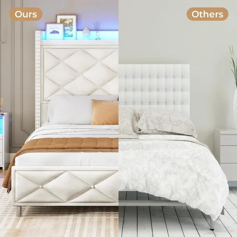 LED Bed Frame with 51.2 Tall Headboard Charging Station