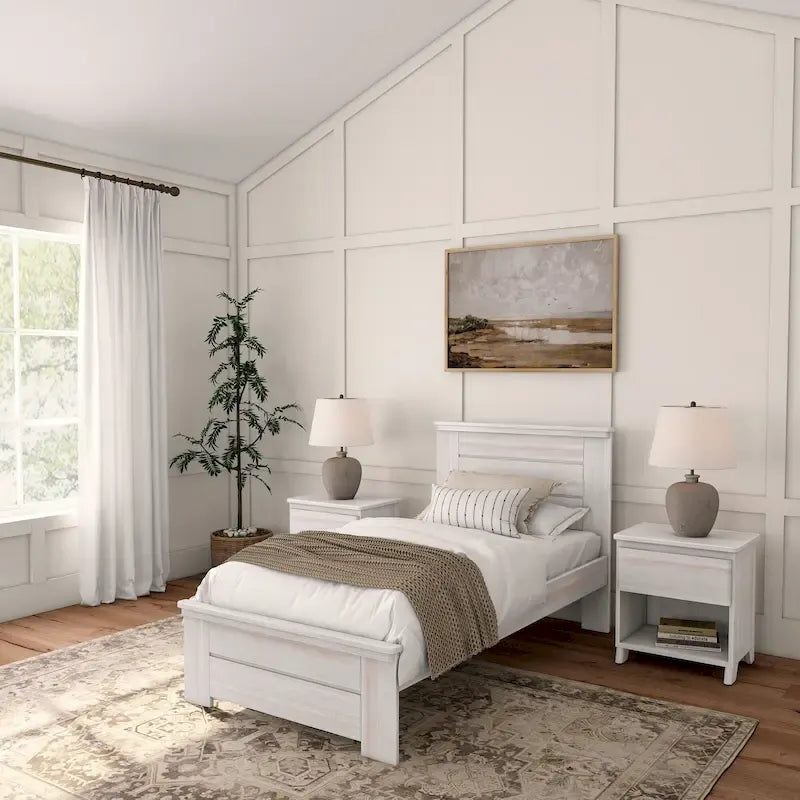 Twin Bed Solid Pine Wood Panel Headboard Farmhouse Rustic Plywood Slats 400 LBS