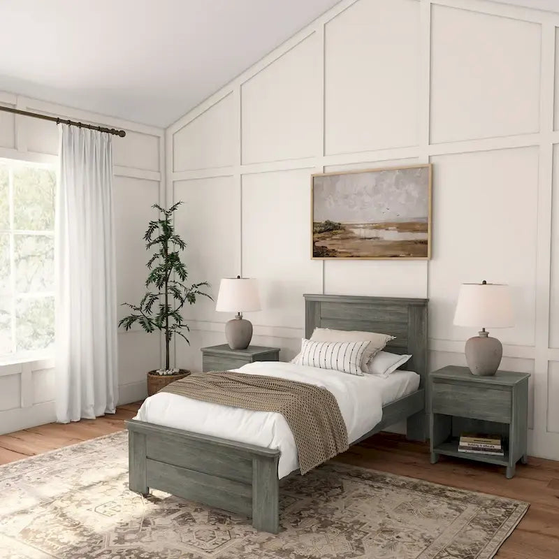 Twin Bed Solid Pine Wood Panel Headboard Farmhouse Rustic Plywood Slats 400 LBS