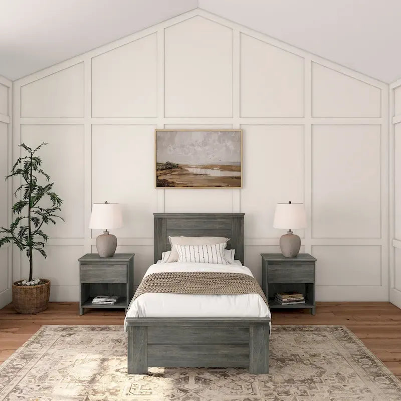 Twin Bed Solid Pine Wood Panel Headboard Farmhouse Rustic Plywood Slats 400 LBS