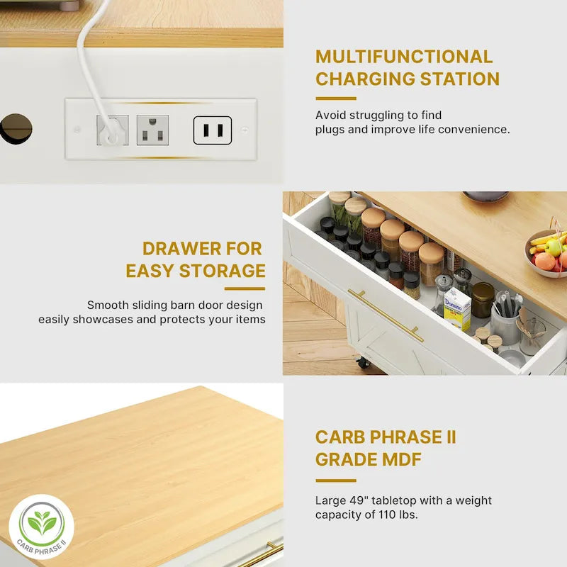 Moasis Rolling Kitchen Island Mobile Cart with Trash Can Storage Cabinet