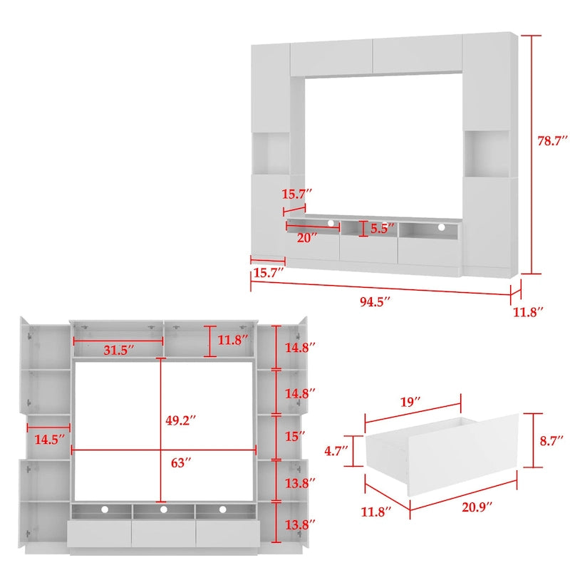 Glossy Entertainment Center TV Media Center Wall Storage Cabinet - 94.5X78.7
