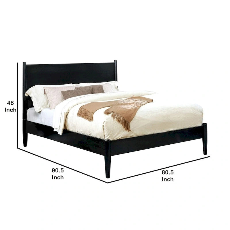 Wooden California King Size Bed with Panel Headboard, Black