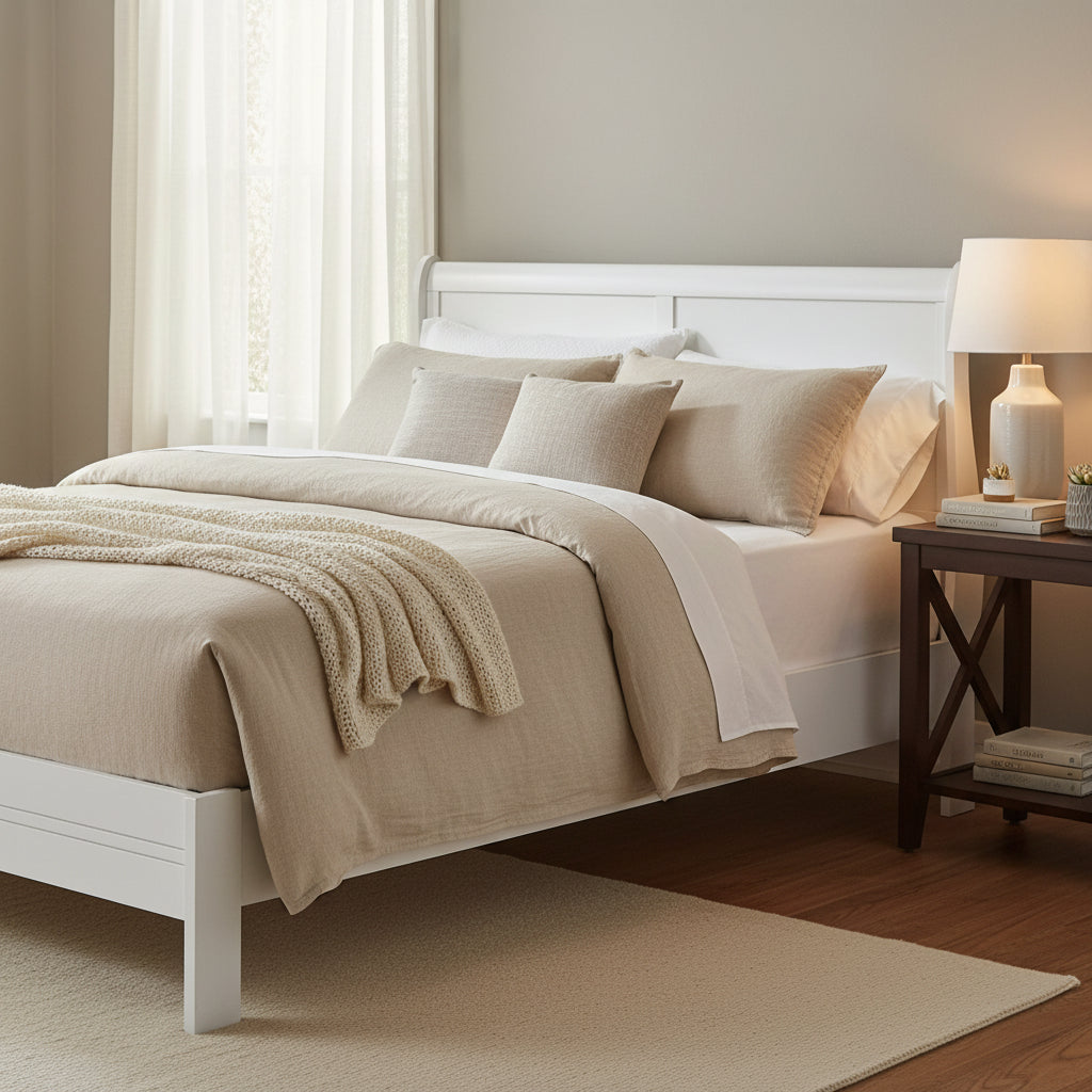 Transitional Panel Design Sleigh Eastern King Size Bed, White