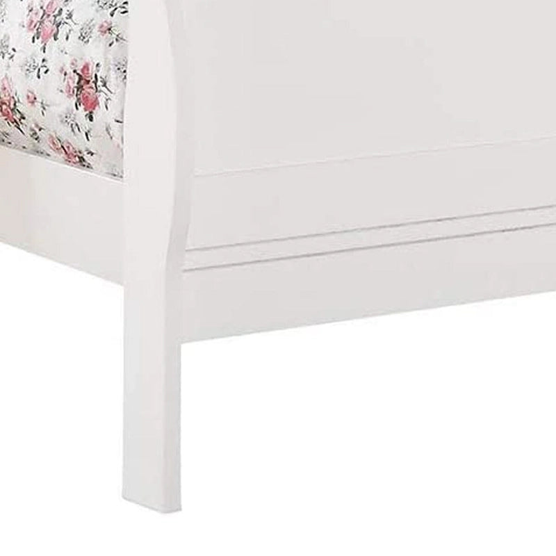 Eastern King Bed Sleigh Panel Design Solid Wood Veneer Transitional White Rectangular Legs