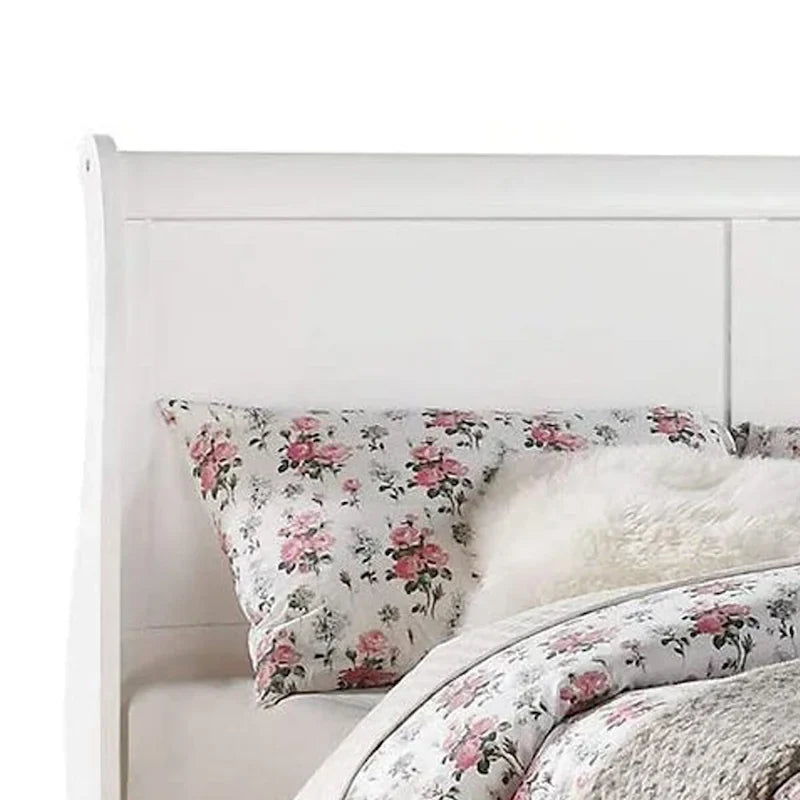 Eastern King Bed Sleigh Panel Design Solid Wood Veneer Transitional White Rectangular Legs