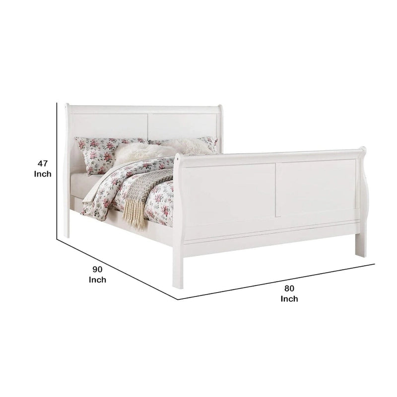 Eastern King Bed Sleigh Panel Design Solid Wood Veneer Transitional White Rectangular Legs