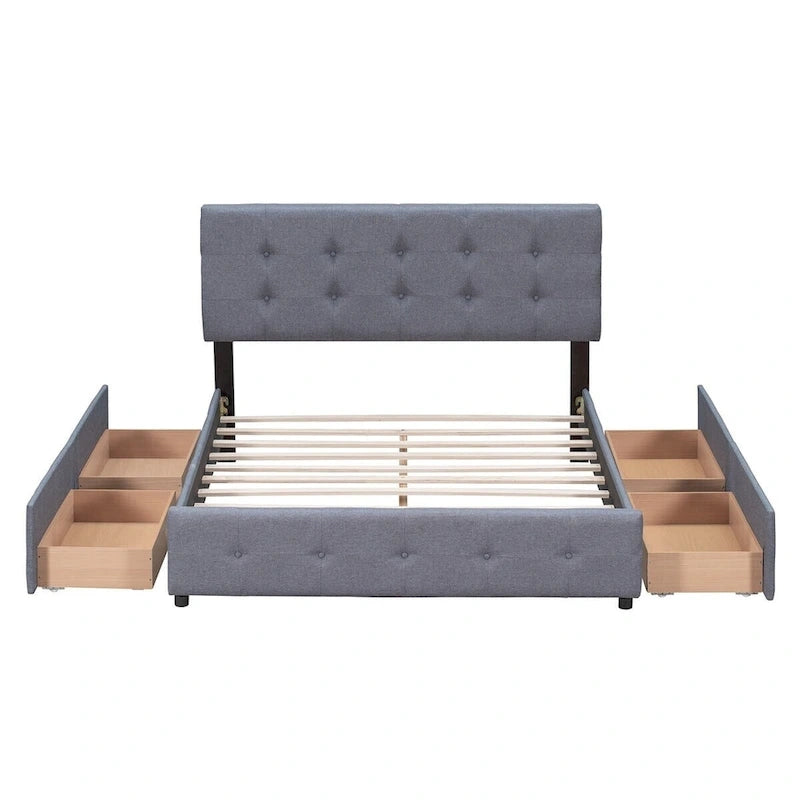 Merax Queen Upholstered Platform Bed with 4 Drawers