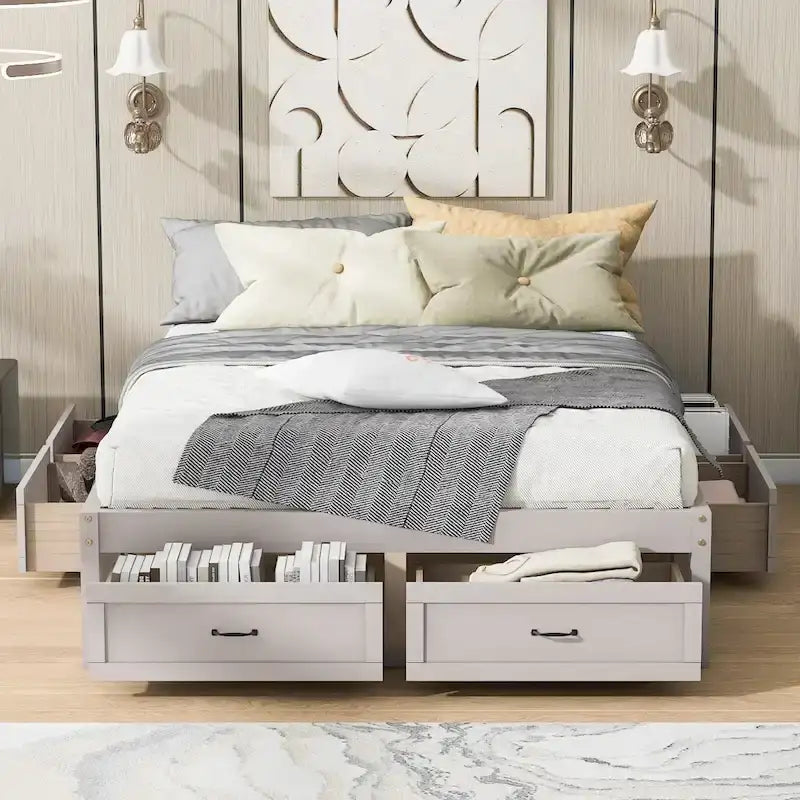 Queen Size Platform Bed with 6 Storage Drawers