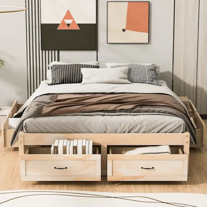 Queen Size Platform Bed with 6 Storage Drawers
