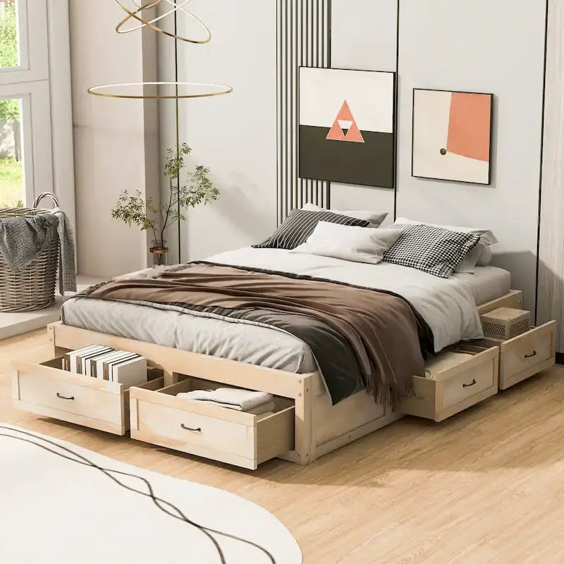 Queen Size Platform Bed with 6 Storage Drawers