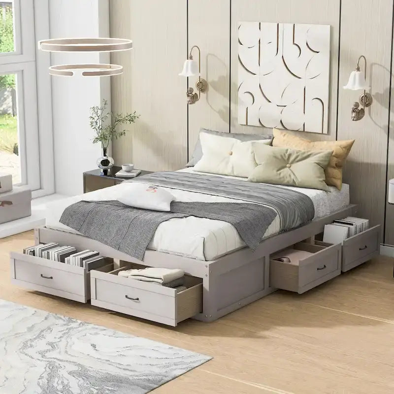 Queen Size Platform Bed with 6 Storage Drawers