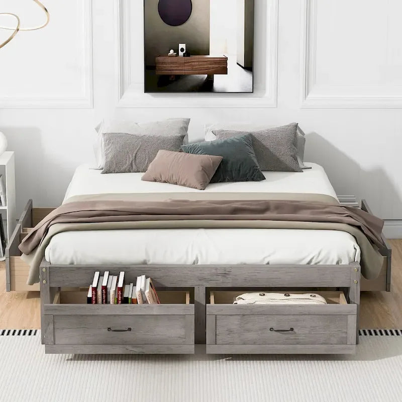 Queen Size Platform Bed with 6 Storage Drawers
