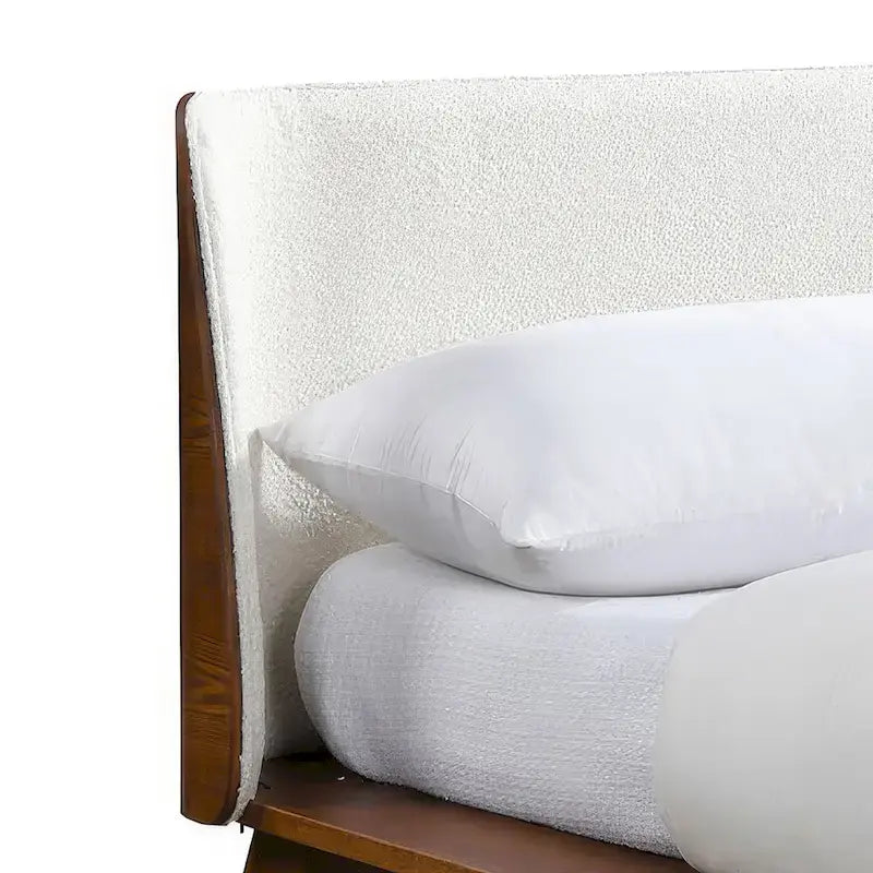 Furniture of America Beau Midcentury Boucle Wingback Low Profile Platform Bed