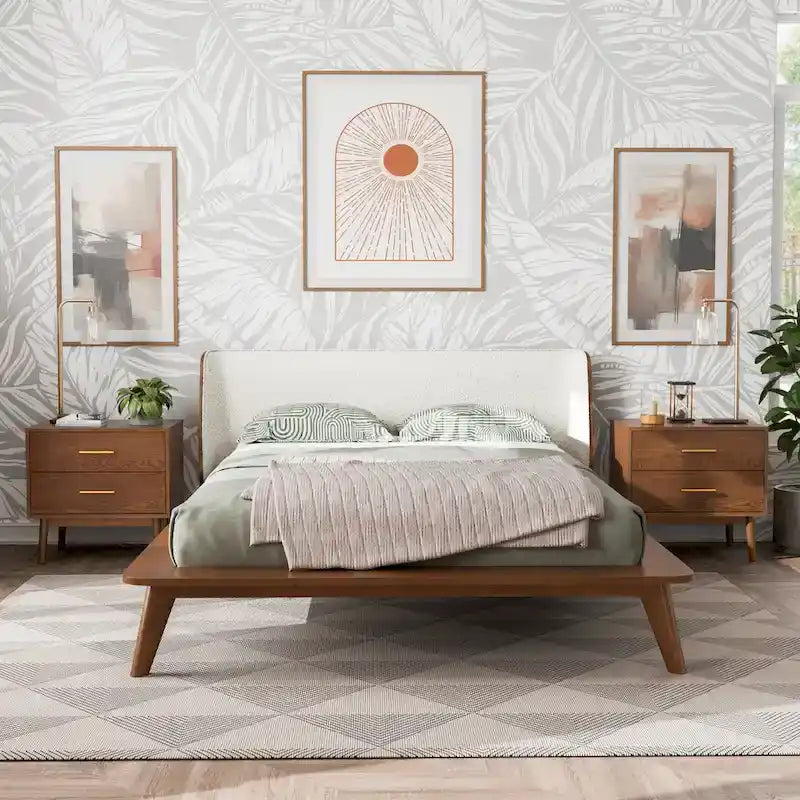 Furniture of America Beau Midcentury Boucle Wingback Low Profile Platform Bed