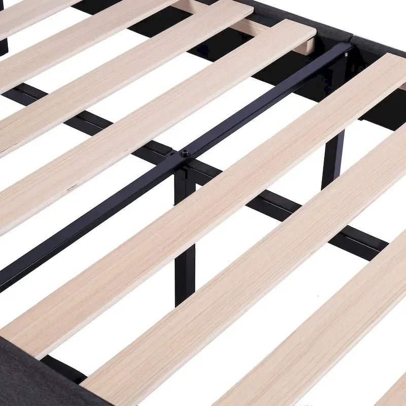 Javlergo Upholstered Platform Bed Frame with Adjustable Headboard, Wood Slat Support and Noise-Free, No Box Spring Needed