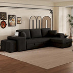 104 Modern L-Shape 3 Seat Reversible Sectional Couch, Pull Out Sleeper Sofa with Storage Chaise and 2 Stools