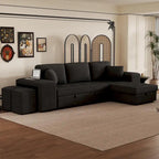 104 Modern L-Shape 3 Seat Reversible Sectional Couch, Pull Out Sleeper Sofa with Storage Chaise and 2 Stools